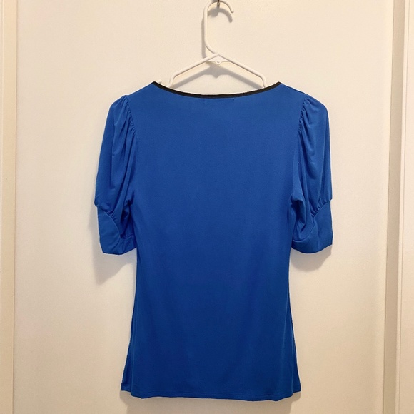 Arden B. Button Blouse Royal Blue Black Trim S - Picture 2 of 7